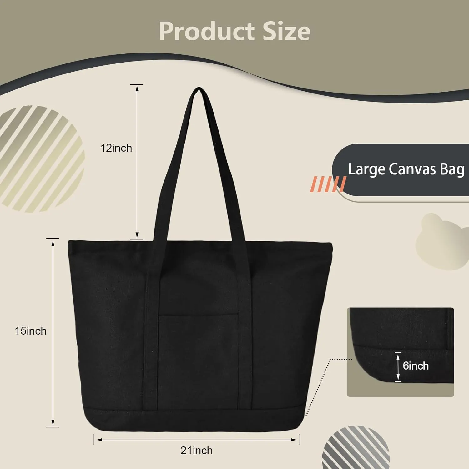 Canvas Tote Bag with External Pocket Extra Large Canvas Tote Bag Heavy Duty Grocery Shopping Bags Weekender Bag