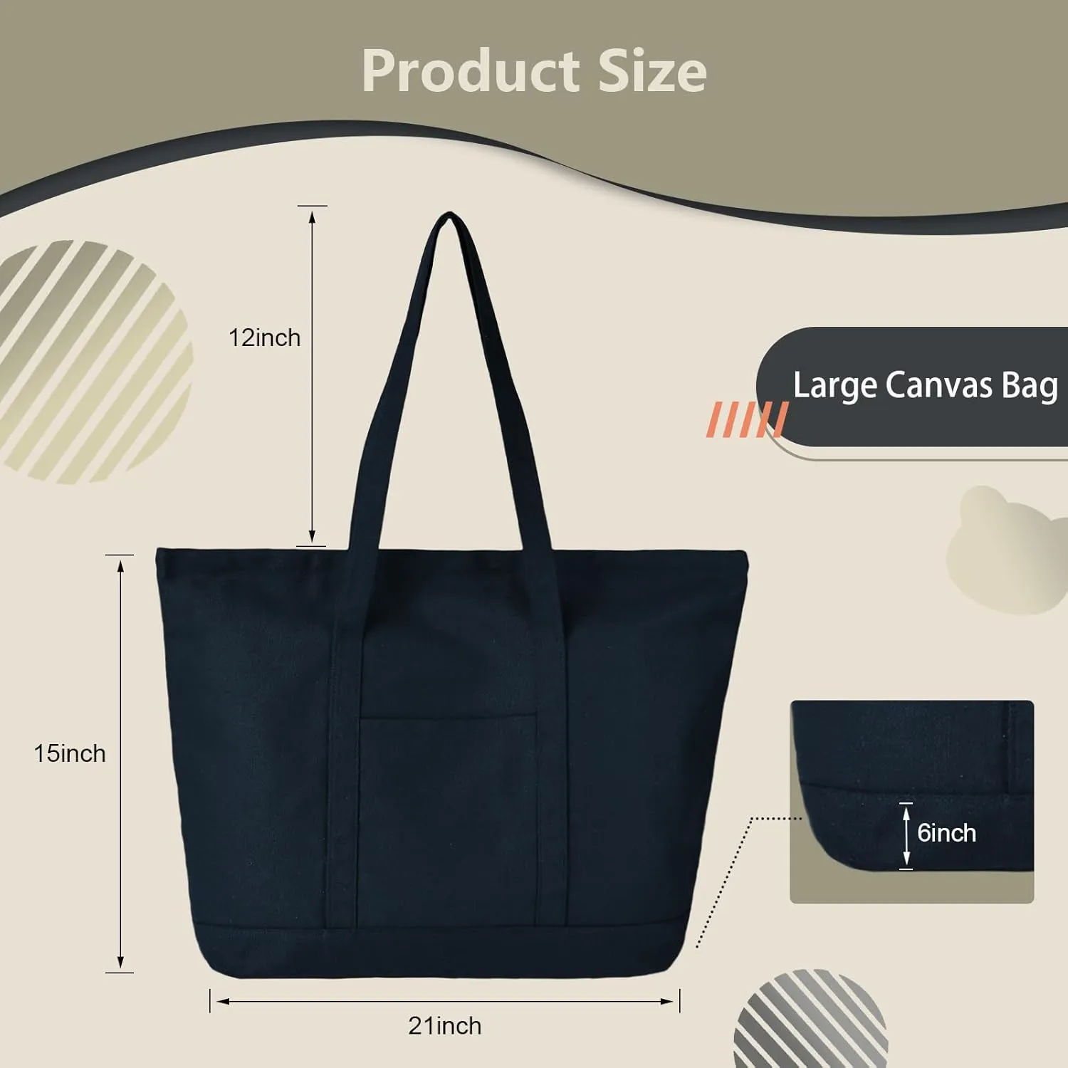 Canvas Tote Bag with External Pocket Extra Large Canvas Tote Bag Heavy Duty Grocery Shopping Bags Weekender Bag