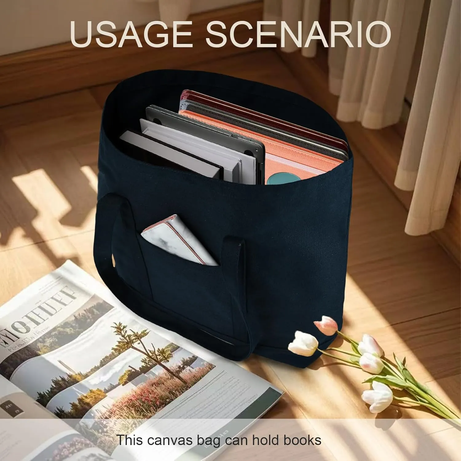 Canvas Tote Bag with External Pocket Extra Large Canvas Tote Bag Heavy Duty Grocery Shopping Bags Weekender Bag
