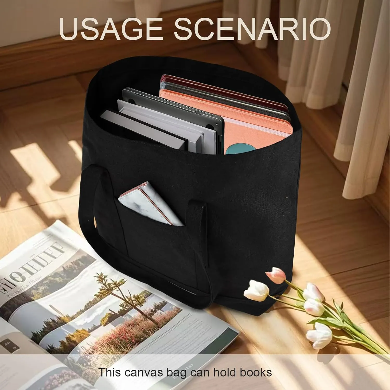 Canvas Tote Bag with External Pocket Extra Large Canvas Tote Bag Heavy Duty Grocery Shopping Bags Weekender Bag