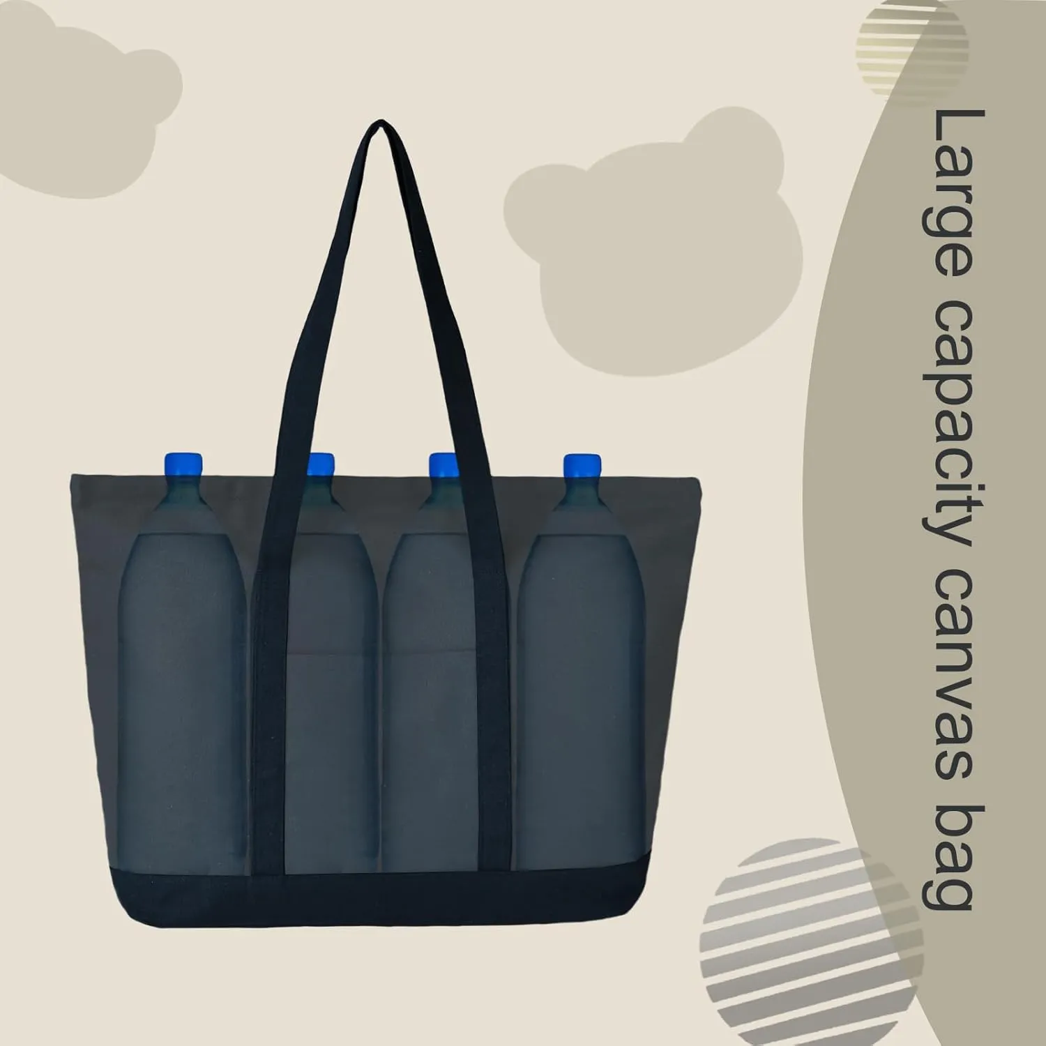 Canvas Tote Bag with External Pocket Extra Large Canvas Tote Bag Heavy Duty Grocery Shopping Bags Weekender Bag