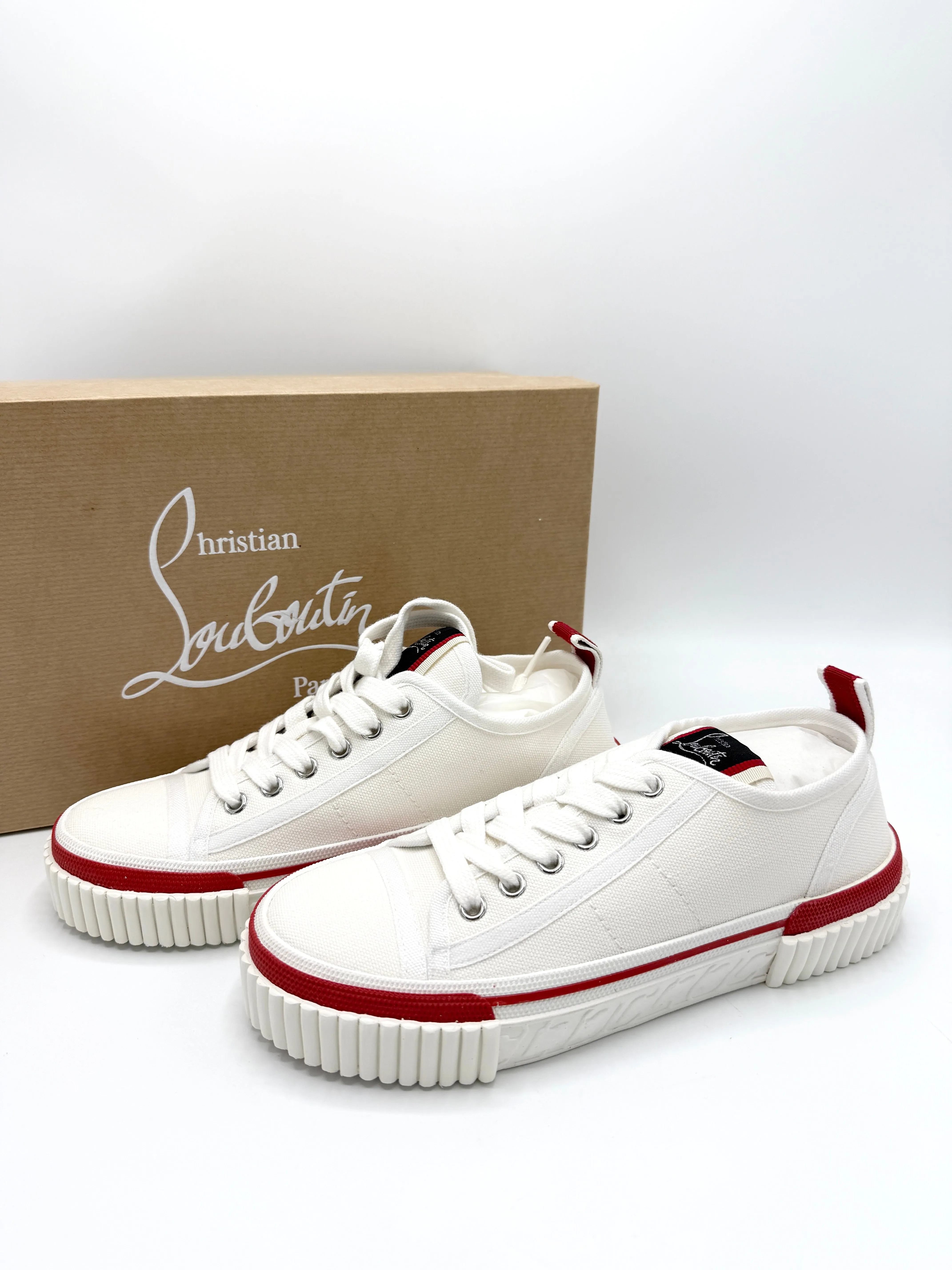 Christian  White/Red Trimmed Pedro Canvas Sneakers Sz 36