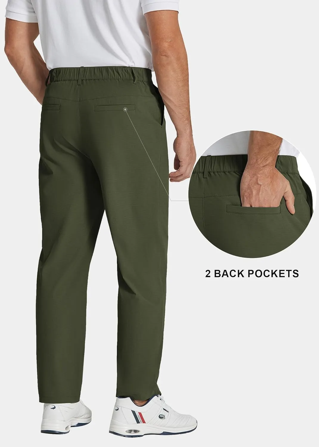 COOFANDY Men's Casual Pants Classic Fit Flat Front Pants Lightweight Elastic Waist Golf Trousers with Pockets