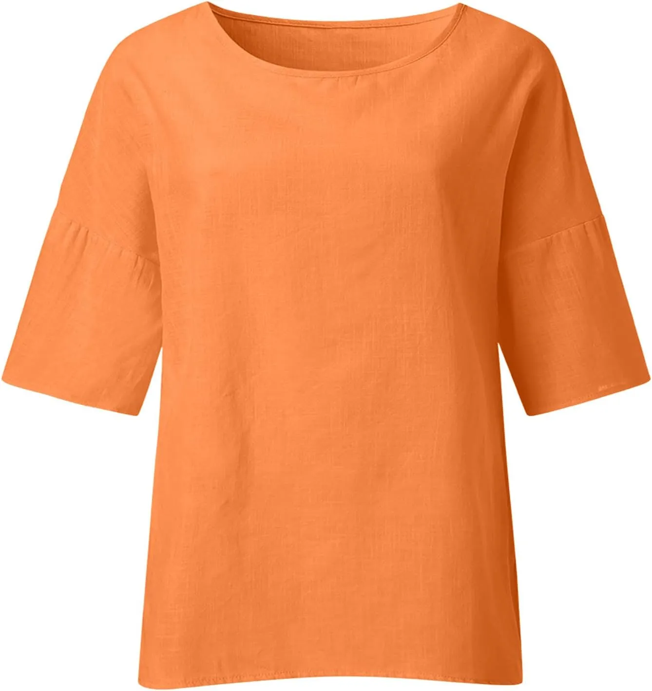 Crewneck Linen Tops for Women 2025 Summer Casual T Shirts Loose Short Sleeve Cotton and Linen Blouses Tee