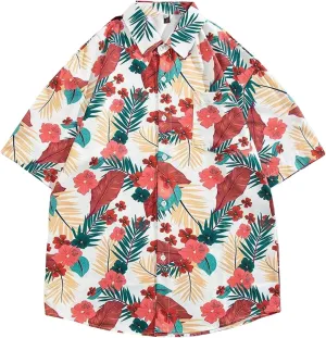 Hawaiian Shirt for Men Short Sleeve Button Down Linen Clothing Tall and Big Tropical Beach Tops Printed