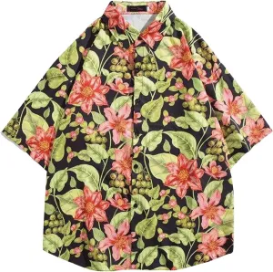 Hawaiian Shirt for Men Short Sleeve Button Down Linen Clothing Tall and Big Tropical Beach Tops Printed