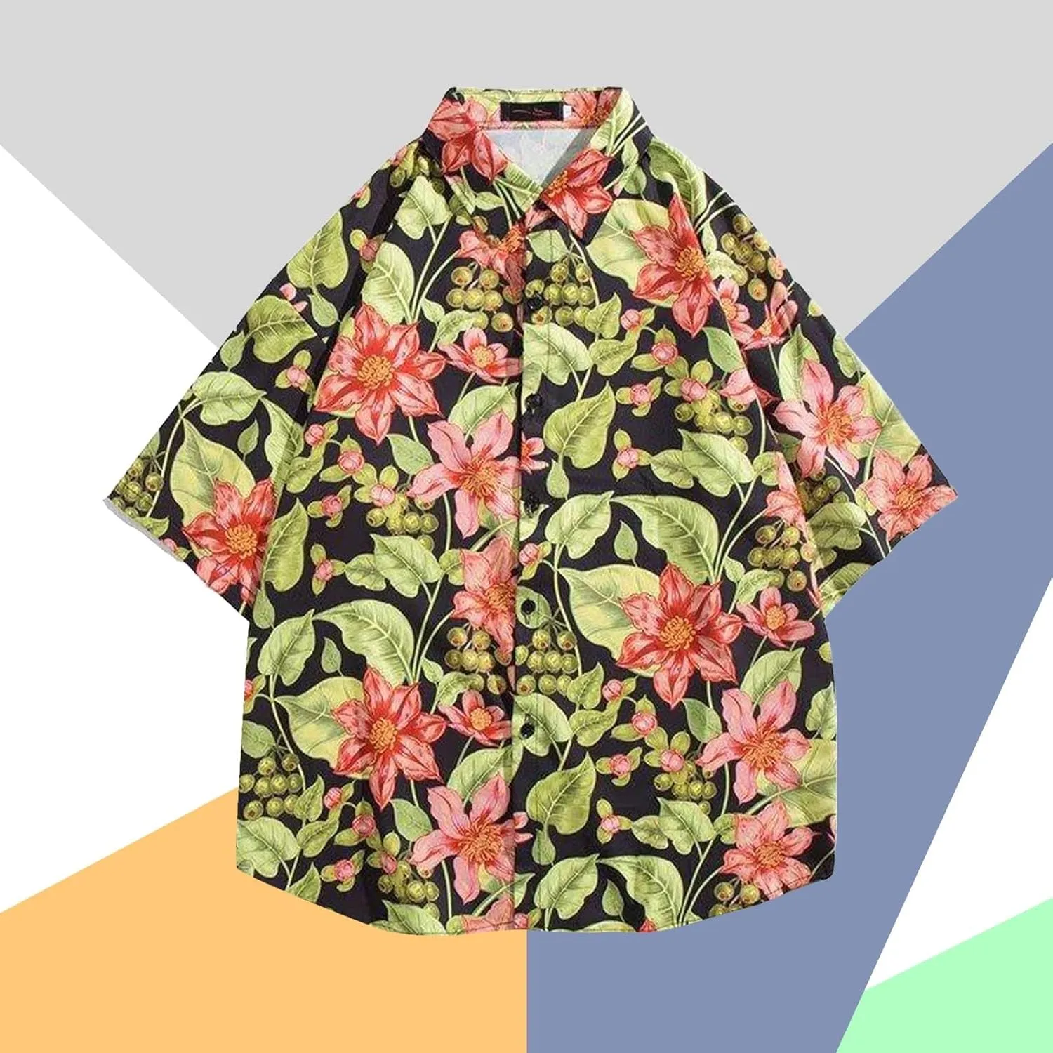 Hawaiian Shirt for Men Short Sleeve Button Down Linen Clothing Tall and Big Tropical Beach Tops Printed