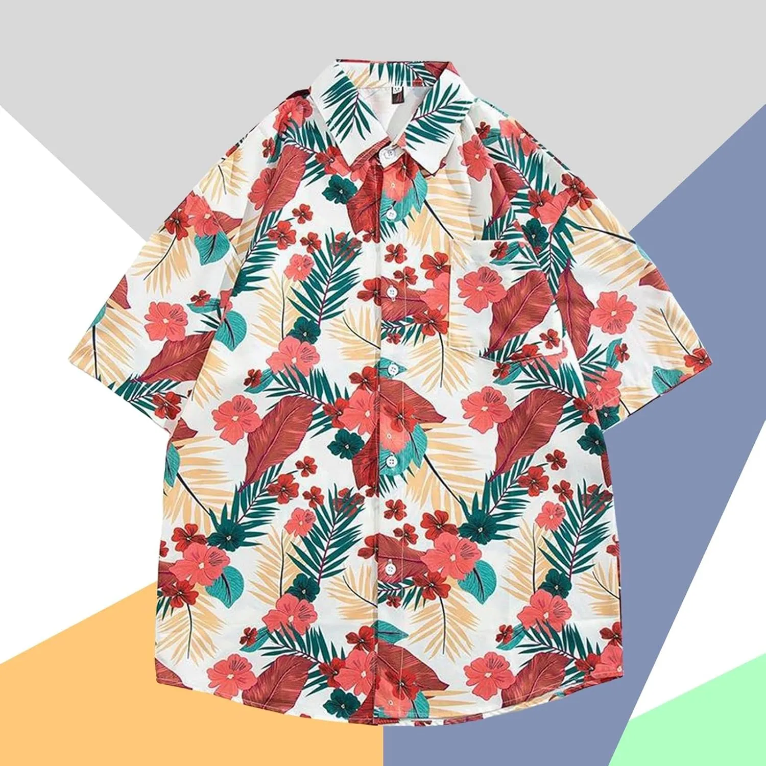 Hawaiian Shirt for Men Short Sleeve Button Down Linen Clothing Tall and Big Tropical Beach Tops Printed