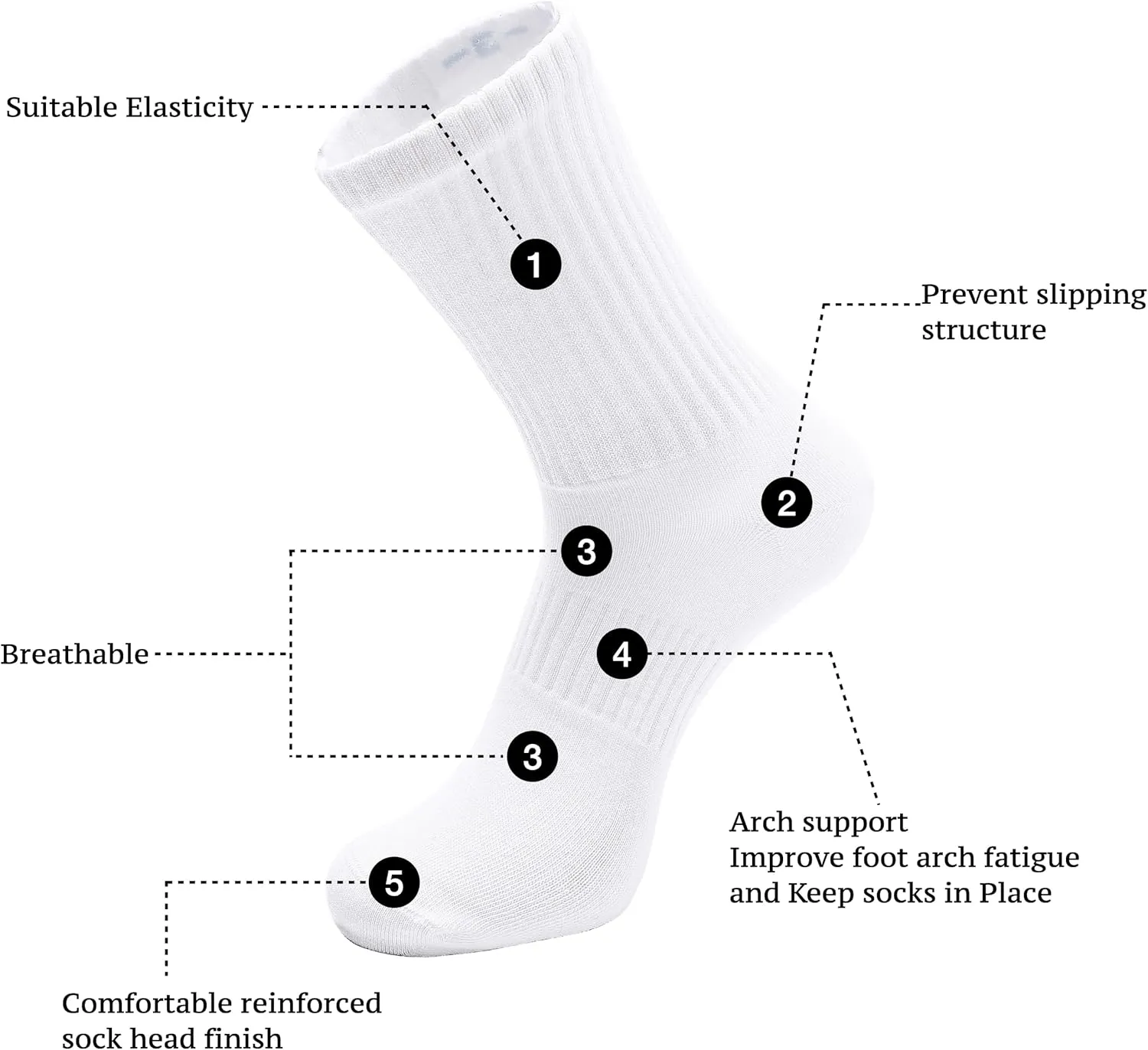High-Purity Cotton Crew Sock For Women Men, Athletic Running Cotton Quarter Socks 6 Pairs