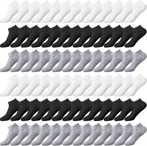 JaGely 100 Pairs Low Cut Ankle Socks Bulk for Women Men Thin Breathable Casual Socks No Show Athletic Socks Unisex Cotton Socks Pack for Spring Summer Homeless Gifts Black, White, Grey