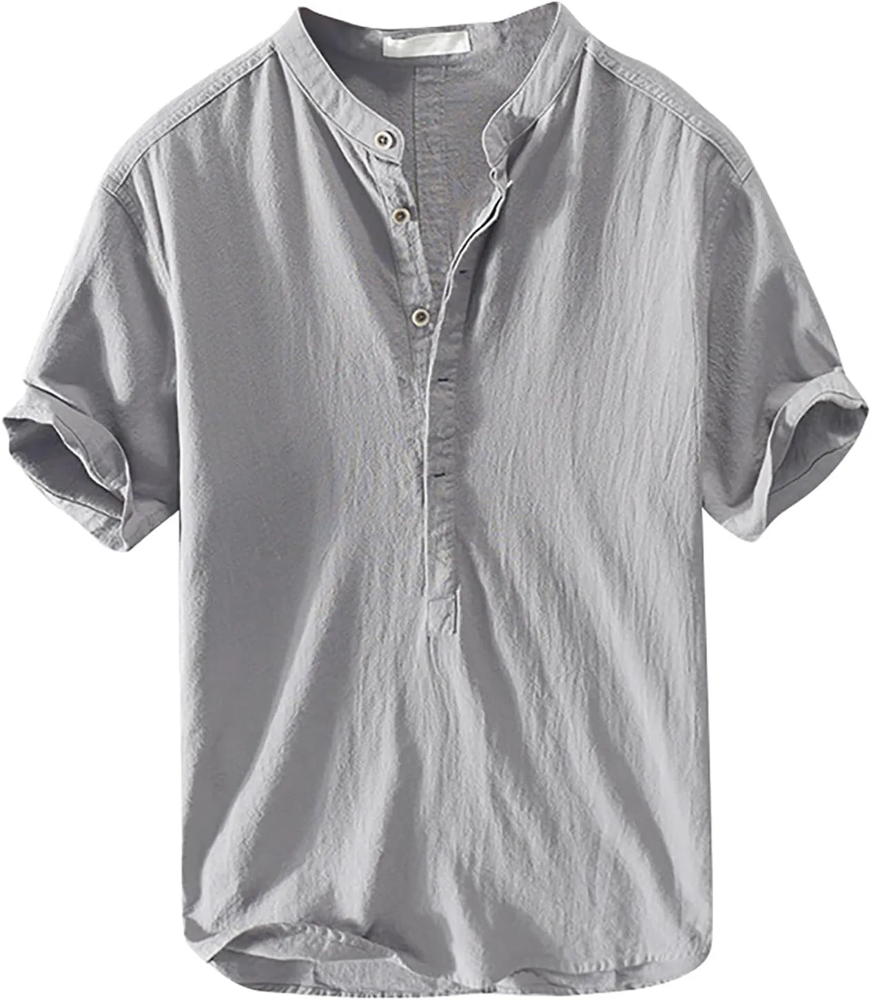 Linen Shirts for Men Button Down Linen Short Sleeve Casual Tunic Vacation Loose Lightweight Tank Top Regular Fit