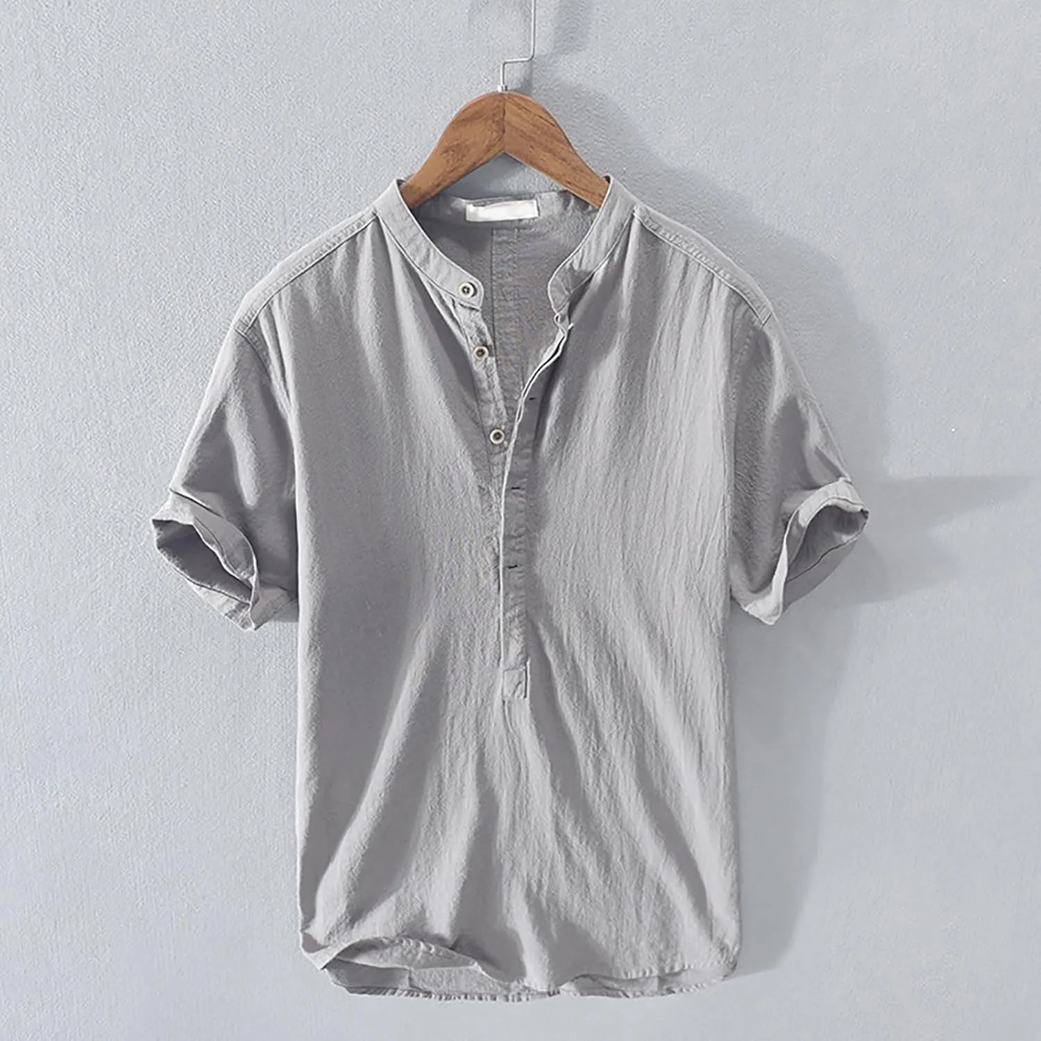 Linen Shirts for Men Button Down Linen Short Sleeve Casual Tunic Vacation Loose Lightweight Tank Top Regular Fit