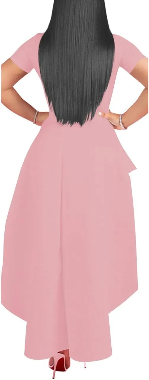 Lrady Womens Casual Shirt Dress High Low Irregular Ruffle Hem Blouse Asymmetrical Peplum Long Tunic Tops