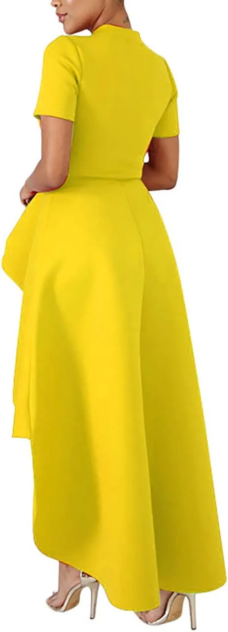 Lrady Womens Casual Shirt Dress High Low Irregular Ruffle Hem Blouse Asymmetrical Peplum Long Tunic Tops