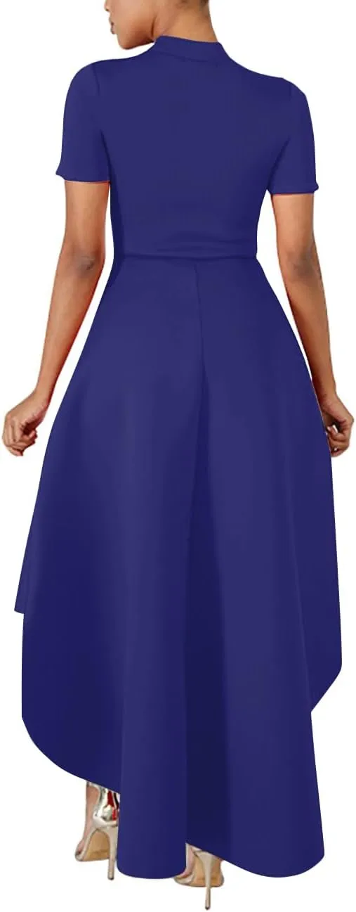 Lrady Womens V Neck Short Sleeve High Low Cocktail Party Dresses Peplum Tunic Tops Shirt Dress