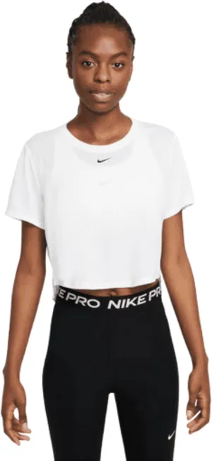 Nike Women's Dri-FIT One Short-Sleeve Cropped Top, White/Black, M