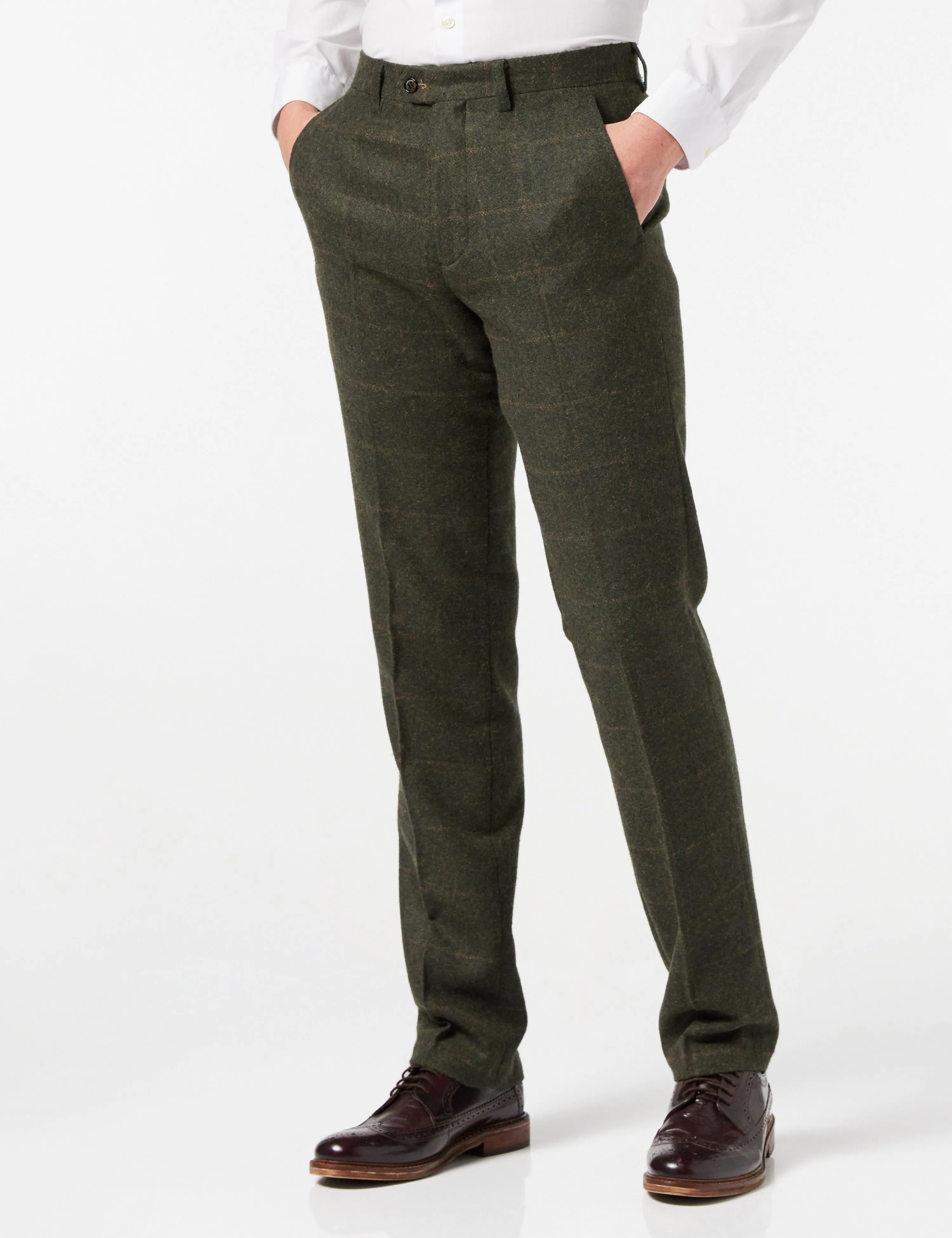 Olive Green Tweed Check Suit