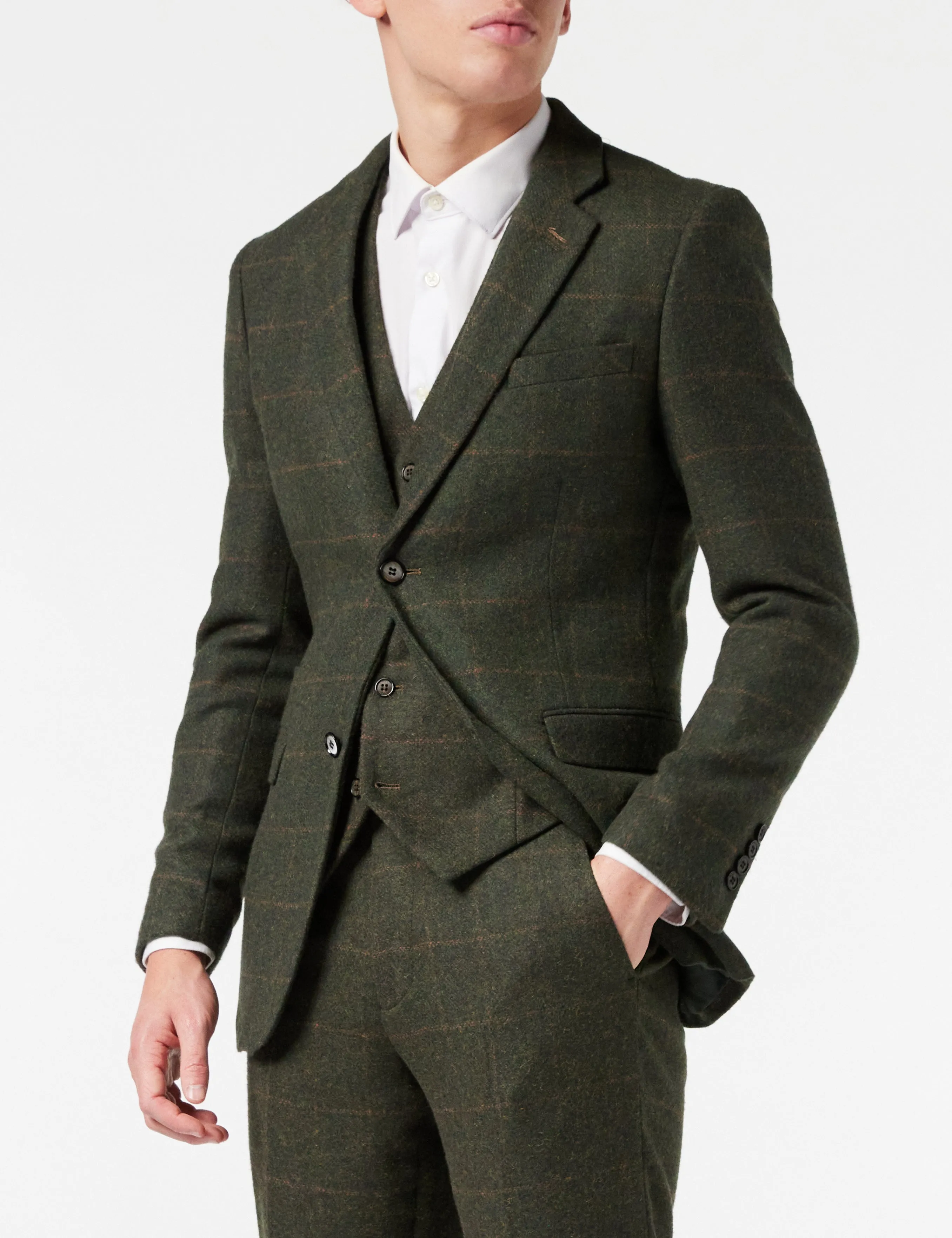 Olive Green Tweed Check Suit