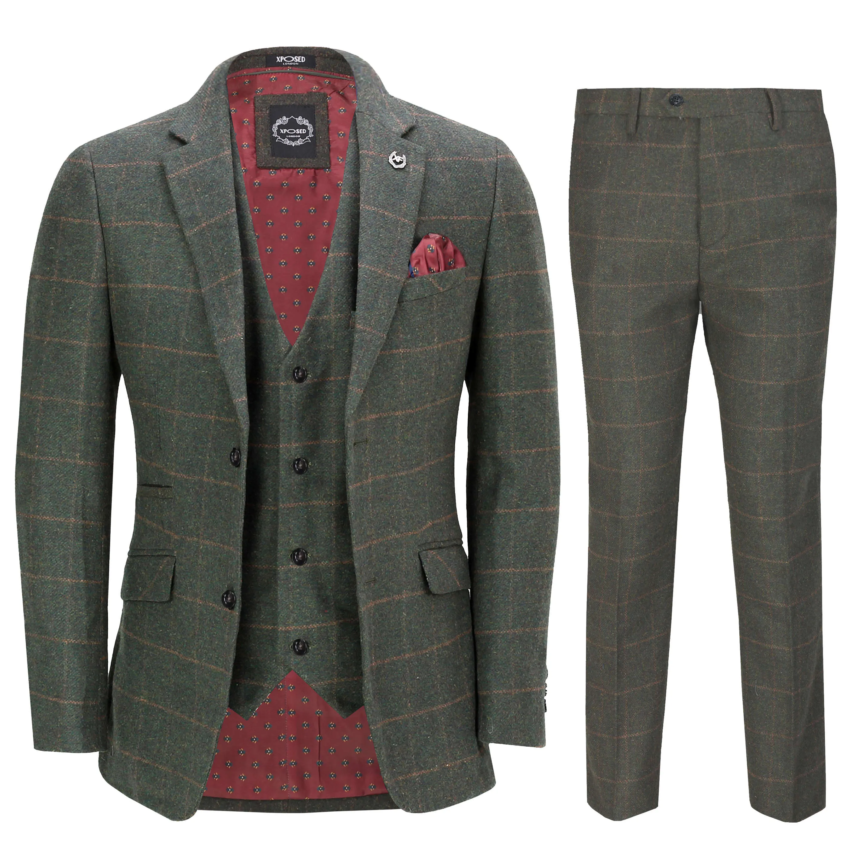 Olive Green Tweed Check Suit