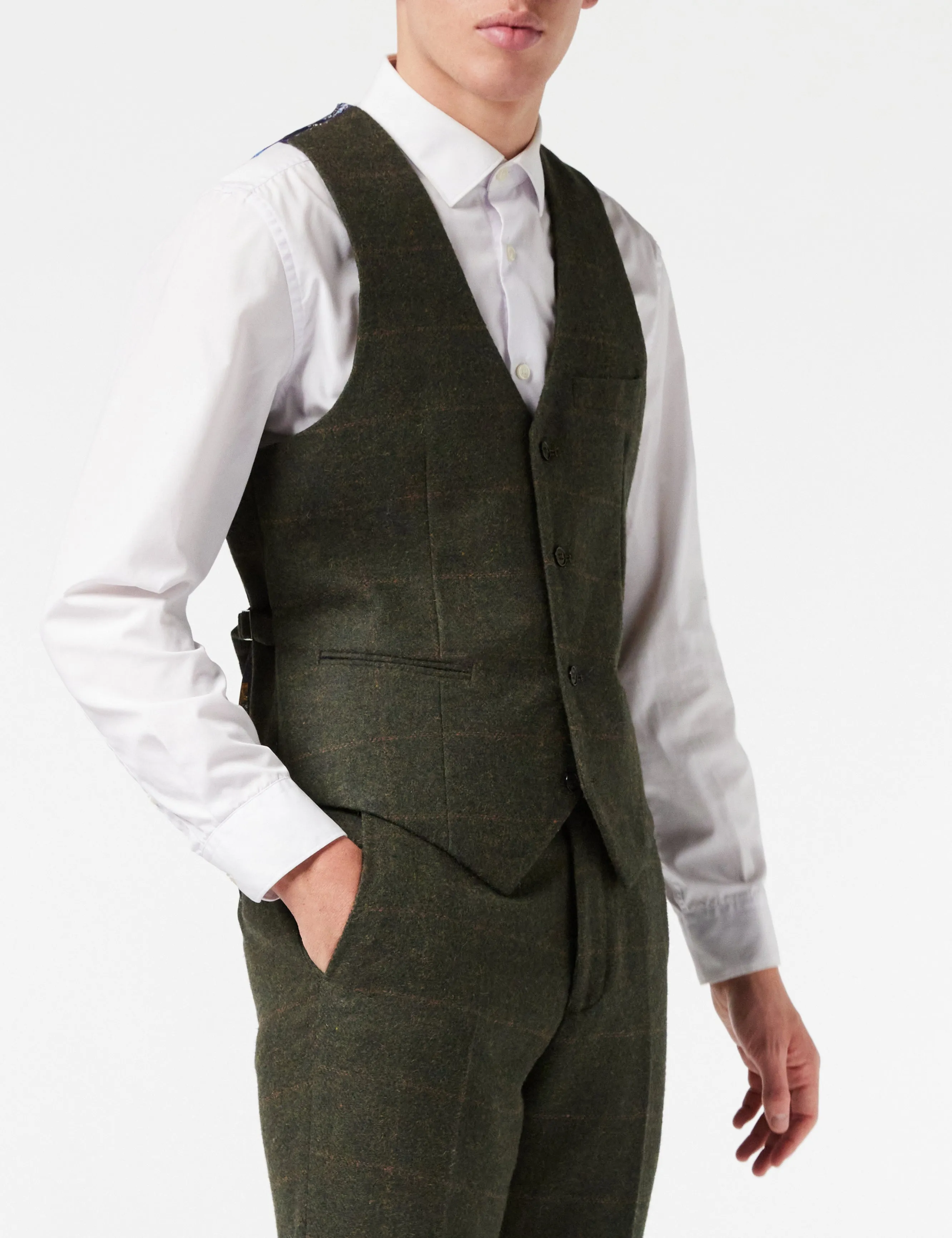 Olive Green Tweed Check Suit