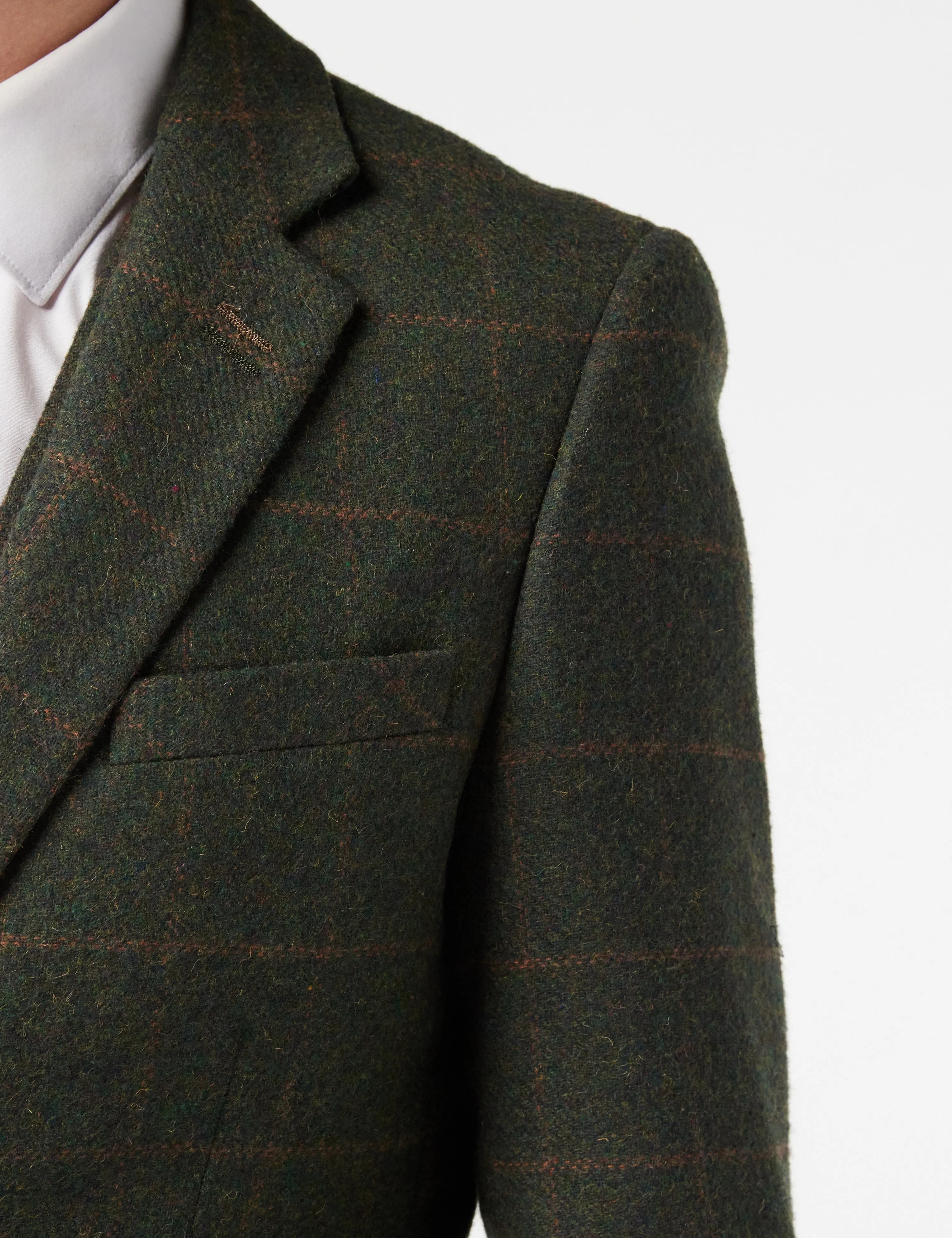 Olive Green Tweed Check Suit