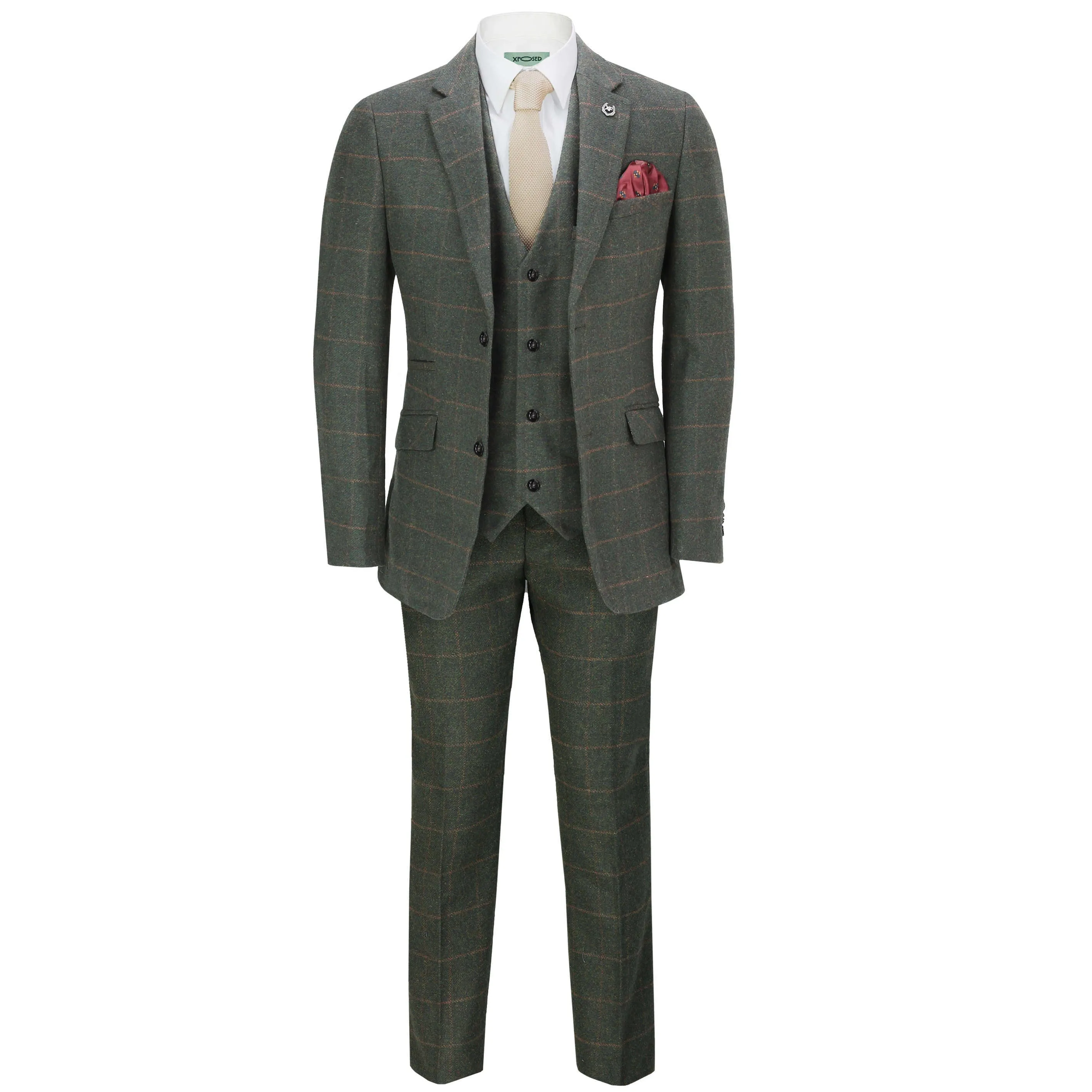 Olive Green Tweed Check Suit