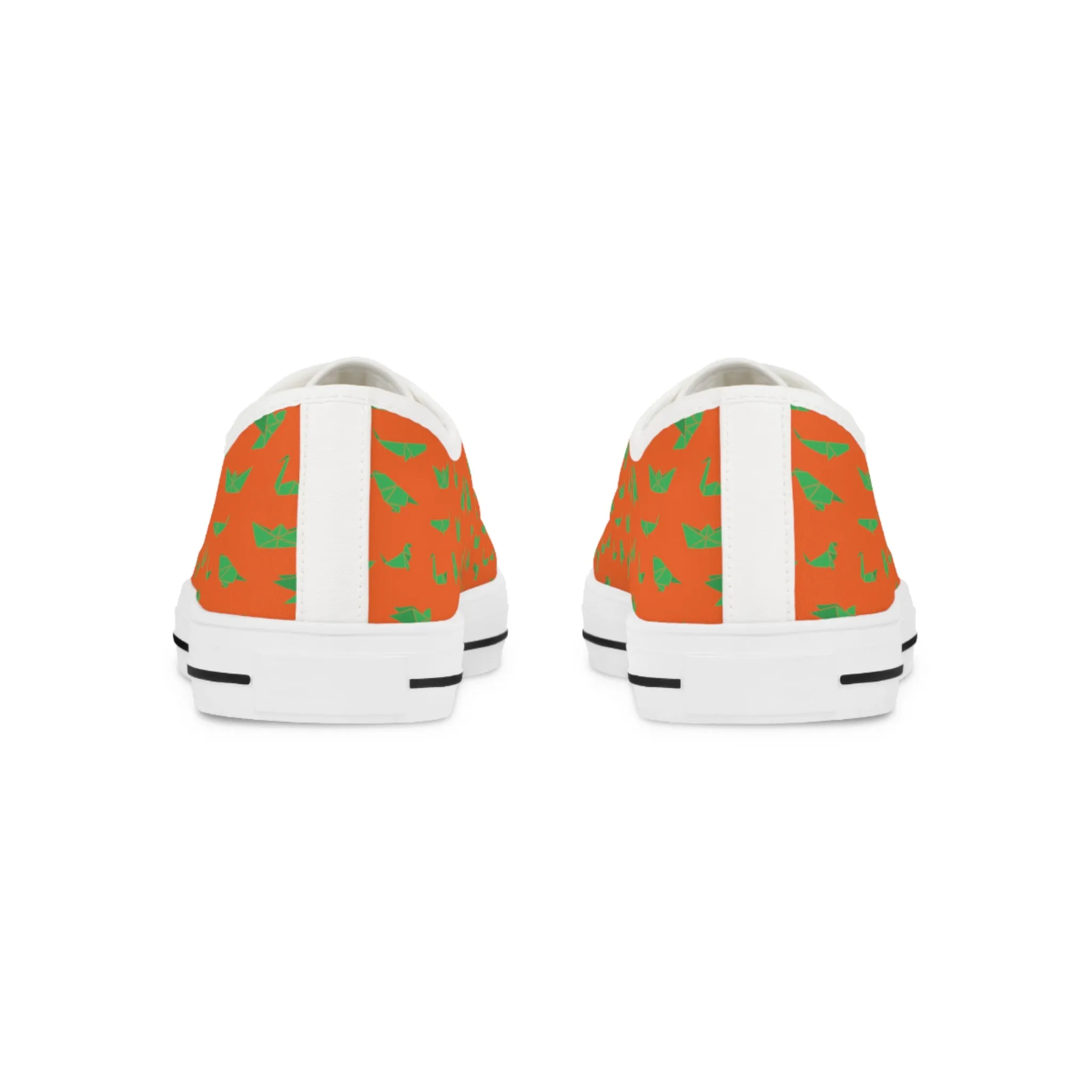 Orange Crane Print Men's Sneakers, Green and Orange Japanese Crane Print Men's Low Top Sneaker Shoes (US Size: 5-14)