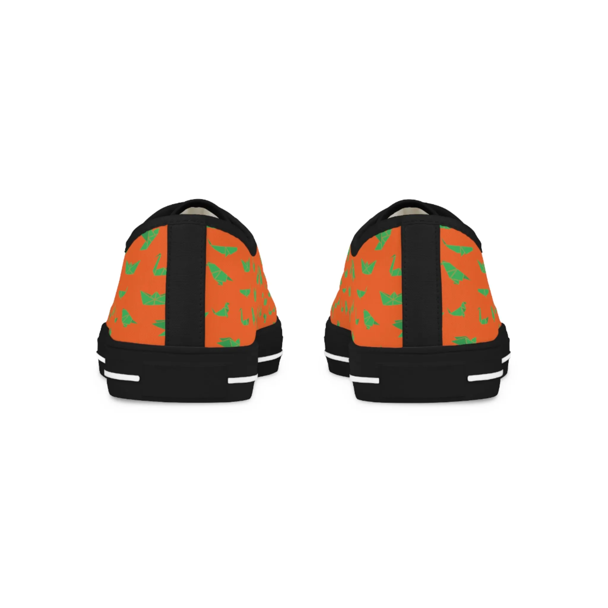 Orange Crane Print Men's Sneakers, Green and Orange Japanese Crane Print Men's Low Top Sneaker Shoes (US Size: 5-14)