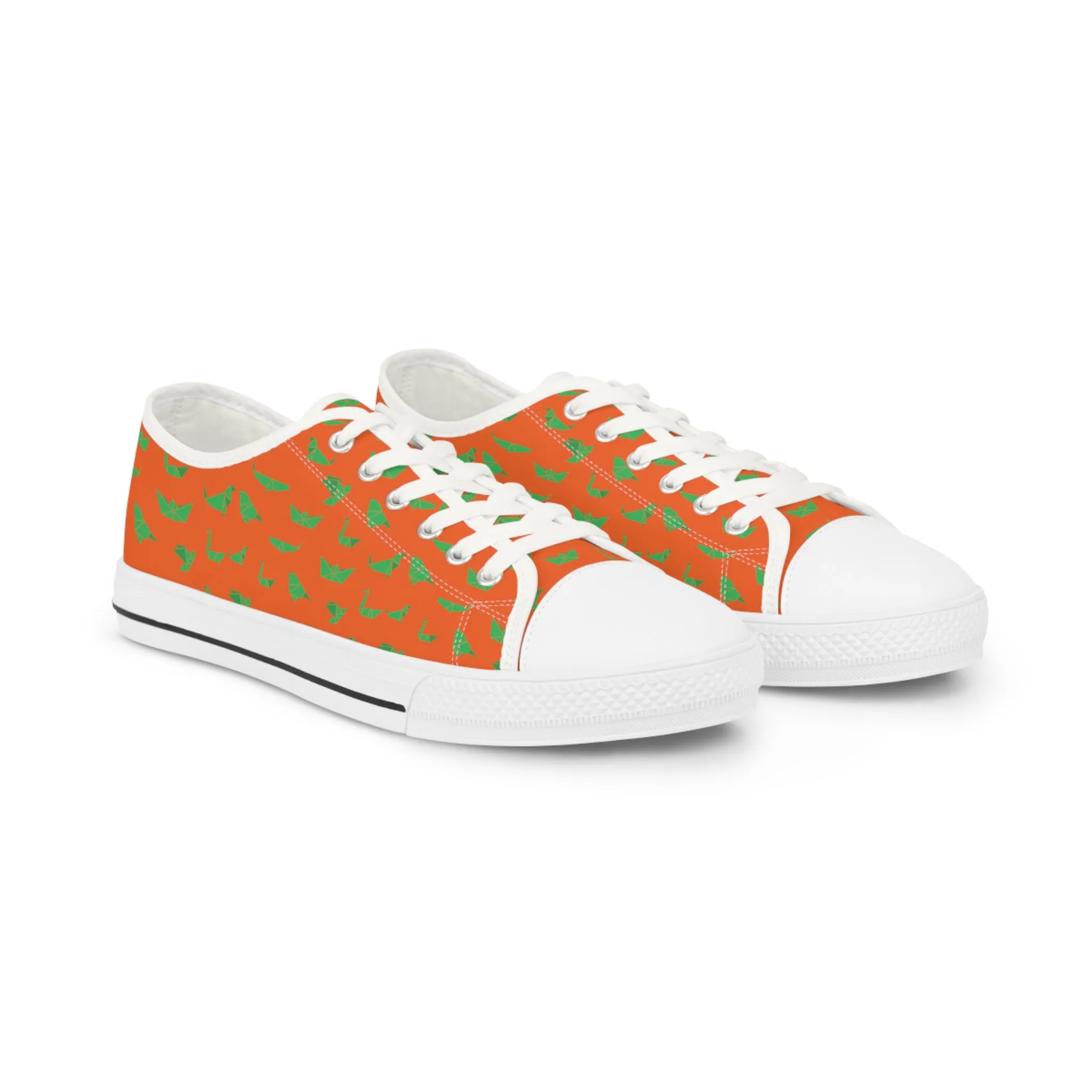 Orange Crane Print Men's Sneakers, Green and Orange Japanese Crane Print Men's Low Top Sneaker Shoes (US Size: 5-14)