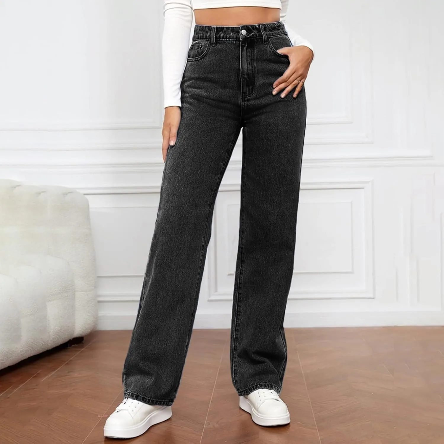 Trouser Jeans for Women Streetwear High Waisted Straight Leg Clothes 2024 Butt Lifting Jeans for Women