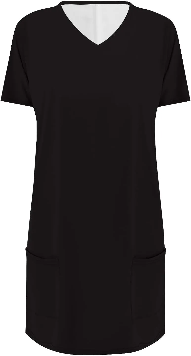 Women Tunic Tops Spring V Neck Short Sleeve Shirts With Pockets Plus Size Tops For Leggings Basic Blouses
