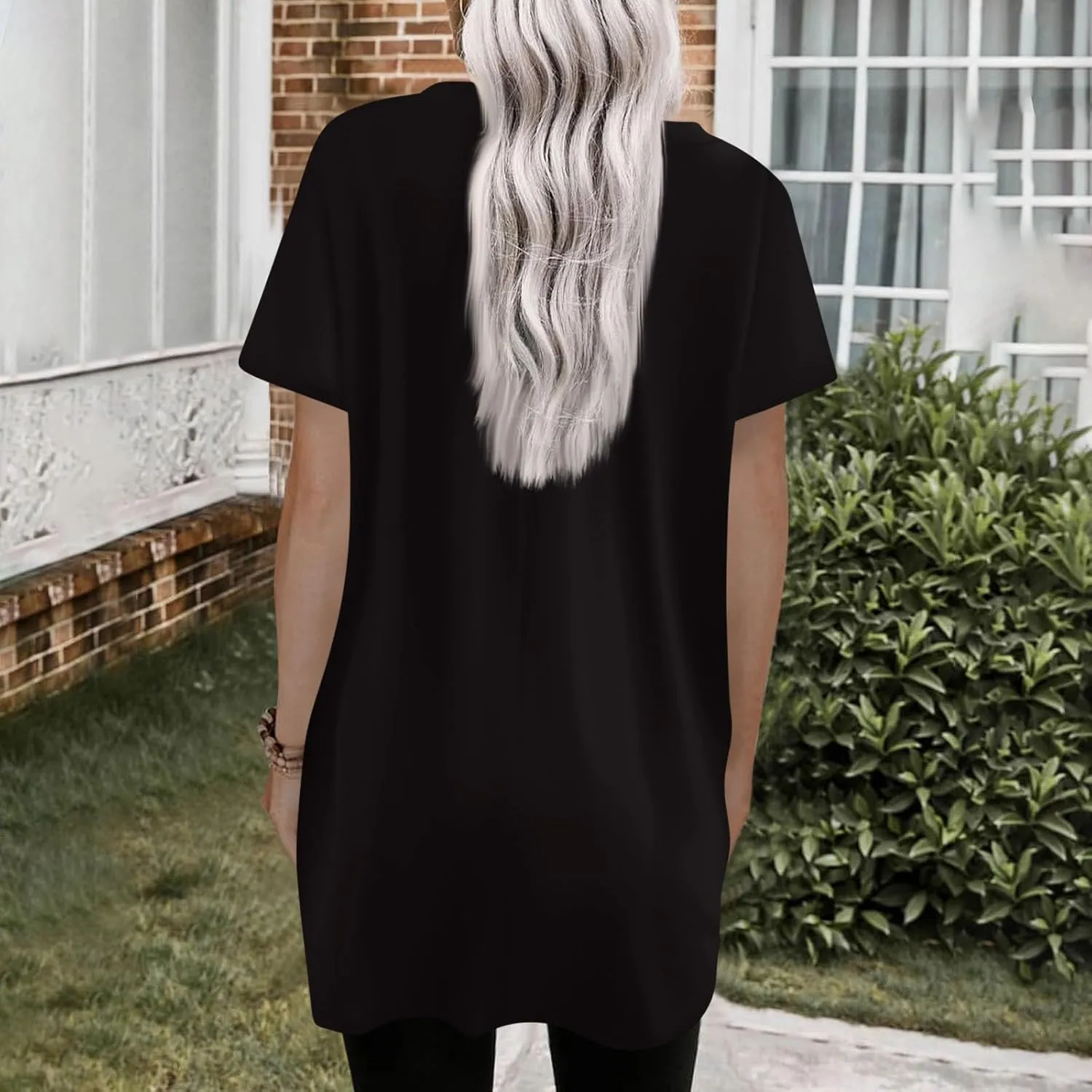 Women Tunic Tops Spring V Neck Short Sleeve Shirts With Pockets Plus Size Tops For Leggings Basic Blouses