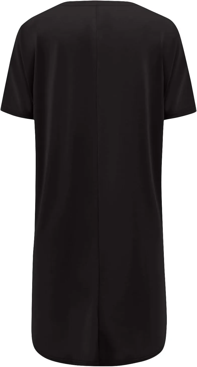 Women Tunic Tops Spring V Neck Short Sleeve Shirts With Pockets Plus Size Tops For Leggings Basic Blouses
