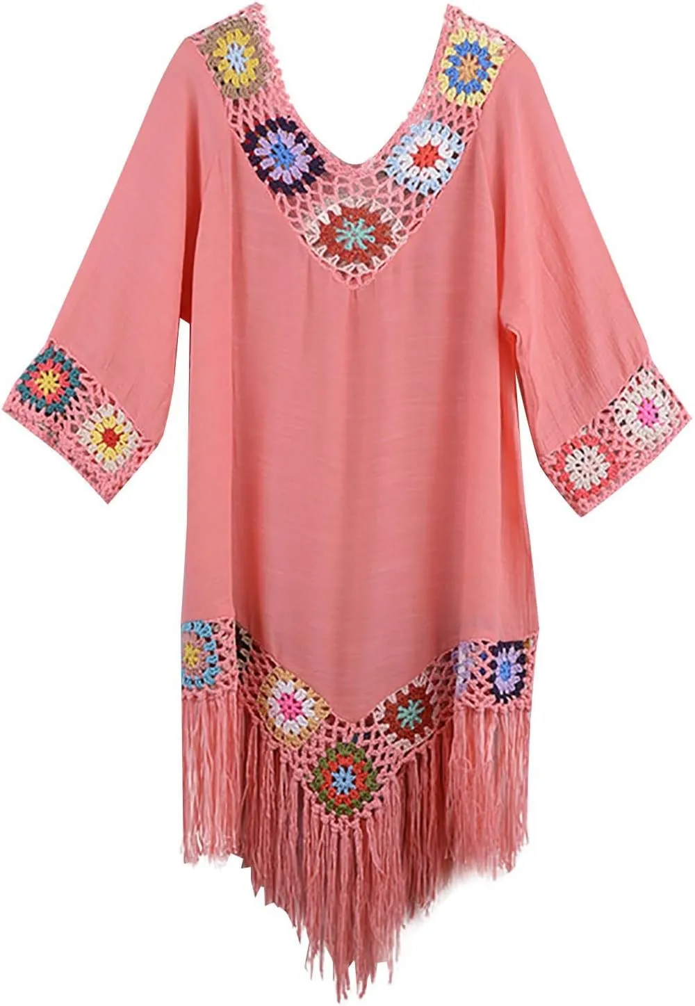 Womens Beach Cover up Crochet Plus Size Summer Dresses Casual Resort Wear Bathing Suit Cover up Sexy V Neck Swimwear