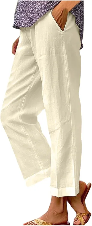 Womens Fashion Trousers Wide Leg Lightweight Straight Loose Chinos Casual Lounge Pants Working Business Outdoor