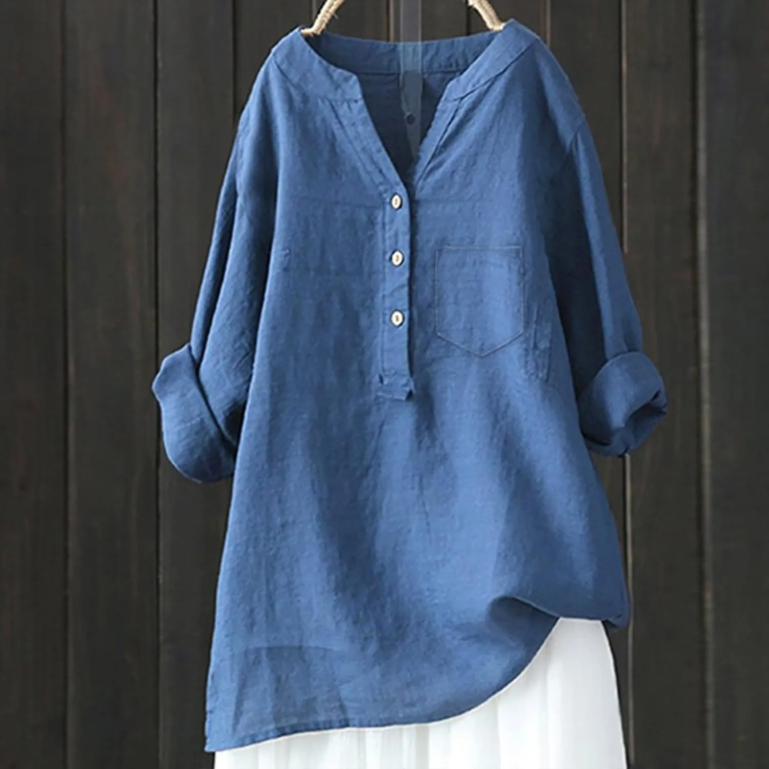 Womens Linen Gauze Shirts 2025 Summer 3/4 Sleeve Button Down Henley Neck Tops Dressy Casual Beach Y2k Blouses Tunics