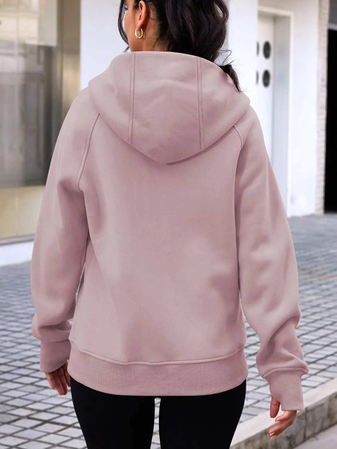 Womens Zip Up Hoodie Cropped Sweatshirts, Thumb Hole Fleece Jackets Casual 2024 Fall Fashion Outfits Winter Clothes