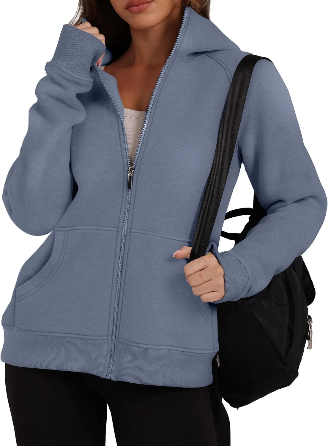 Womens Zip Up Hoodie Cropped Sweatshirts, Thumb Hole Fleece Jackets Casual 2024 Fall Fashion Outfits Winter Clothes