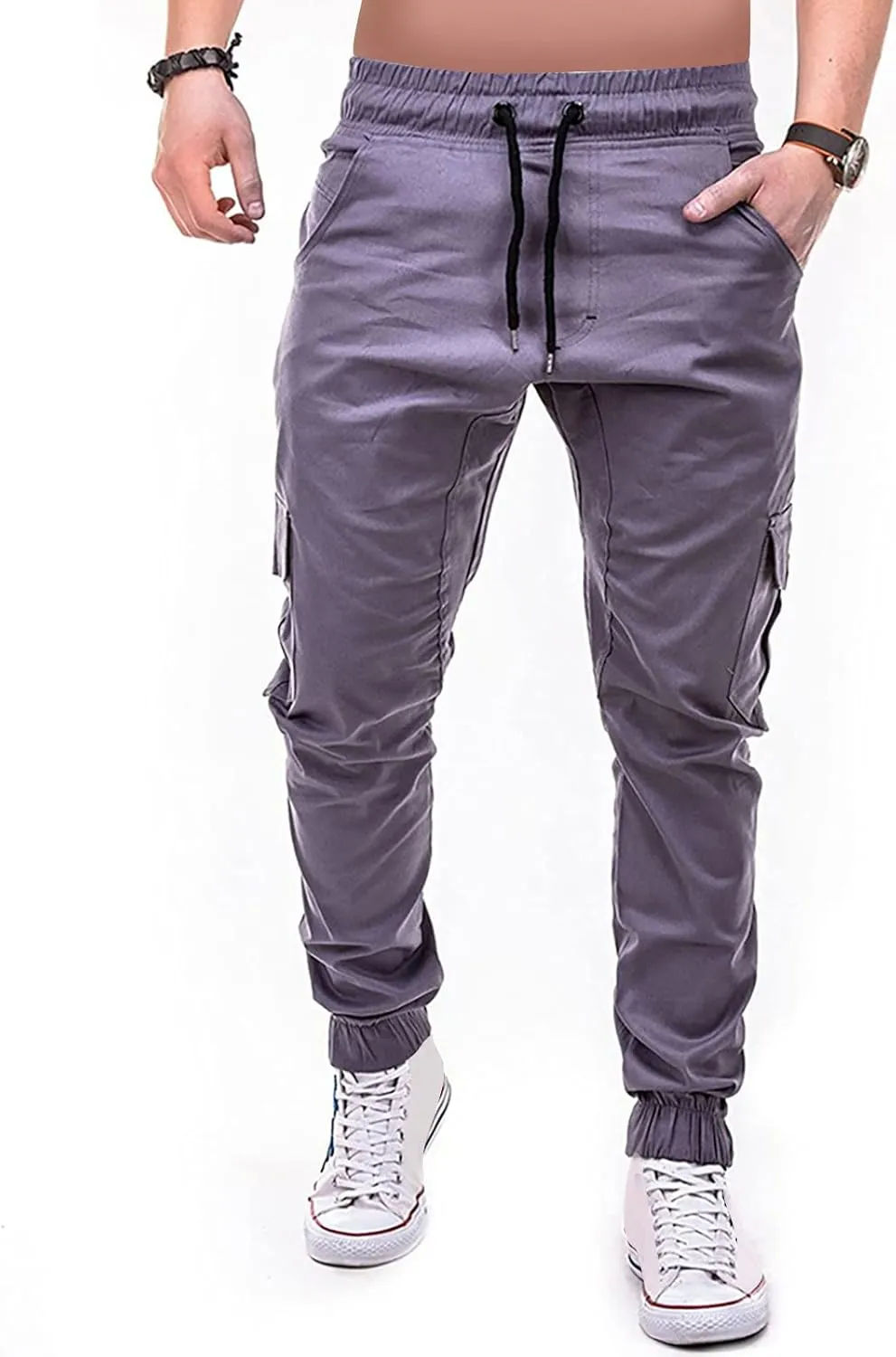 Ymosrh Khaki Cargo Pants for Men Jeans Solid Color Ripped Holes Frayed Gradient Washed Trousers Slim Fit Chinos